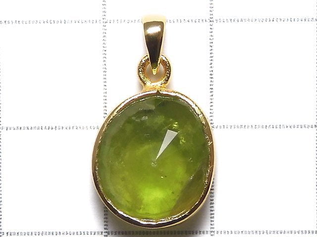 [Video][One of a kind] High Quality Peridot AAA- Faceted Pendant 18KGP NO.30