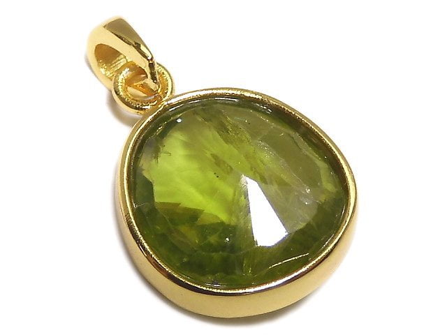 [Video][One of a kind] High Quality Peridot AAA- Faceted Pendant 18KGP NO.32