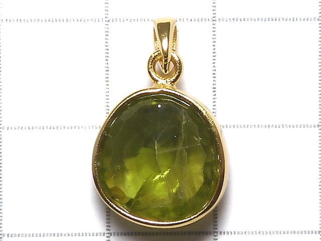 [Video][One of a kind] High Quality Peridot AAA- Faceted Pendant 18KGP NO.32