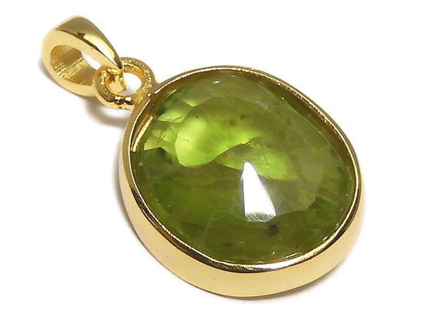 [Video][One of a kind] High Quality Peridot AAA- Faceted Pendant 18KGP NO.33