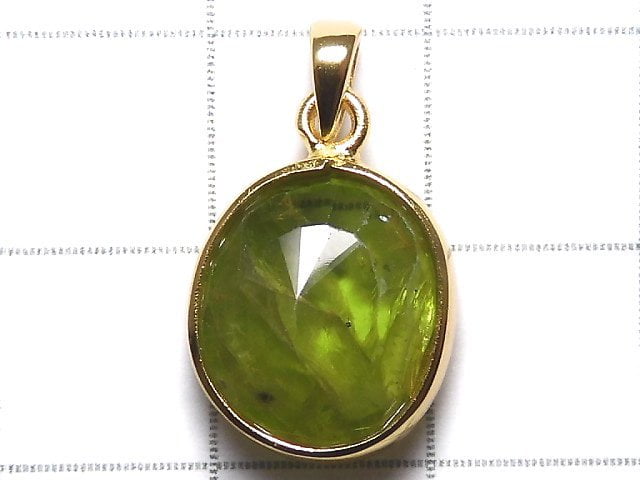 [Video][One of a kind] High Quality Peridot AAA- Faceted Pendant 18KGP NO.33