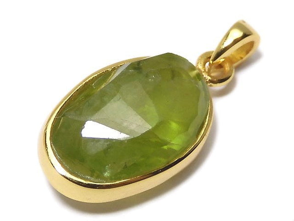 [Video][One of a kind] High Quality Peridot AAA- Faceted Pendant 18KGP NO.34