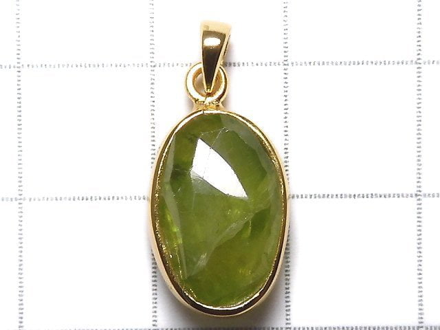 [Video][One of a kind] High Quality Peridot AAA- Faceted Pendant 18KGP NO.34