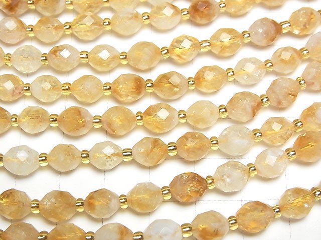 [Video]High Quality! Bi-color Citrine AA+ Faceted Rice 7x6x6mm 1strand beads (aprx.15inch/36cm)