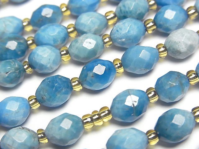 [Video]High Quality! Madagascar Blue Apatite AA Faceted Rice 7x6x6mm 1strand beads (aprx.14inch/34cm)