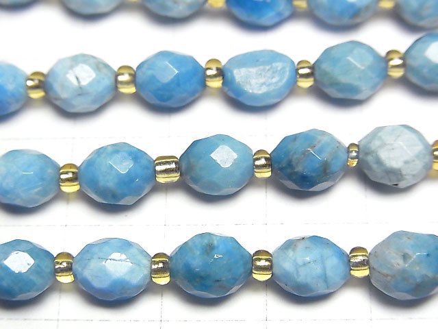 [Video]High Quality! Madagascar Blue Apatite AA Faceted Rice 7x6x6mm 1strand beads (aprx.14inch/34cm)