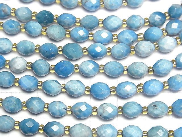 [Video]High Quality! Madagascar Blue Apatite AA Faceted Rice 7x6x6mm 1strand beads (aprx.14inch/34cm)