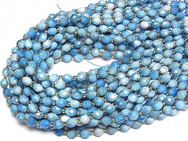 [Video]High Quality! Madagascar Blue Apatite AA Faceted Rice 7x6x6mm 1strand beads (aprx.14inch/34cm)