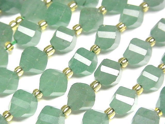 [Video]High Quality! Green Aventurine Twist x Multiple Facets 8x7x7mm 1strand beads (aprx.14inch/34cm)