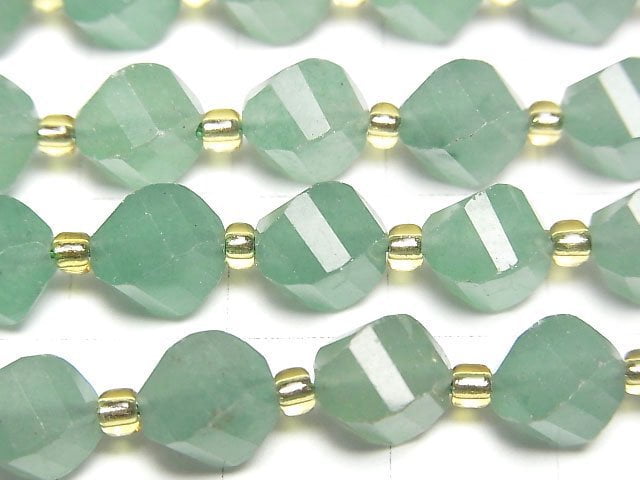 [Video]High Quality! Green Aventurine Twist x Multiple Facets 8x7x7mm 1strand beads (aprx.14inch/34cm)