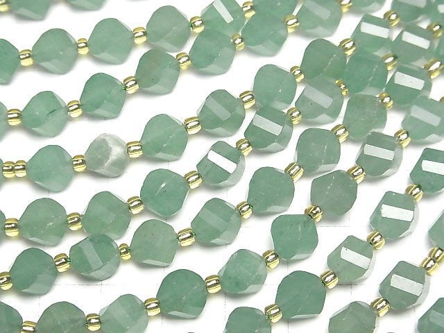 [Video]High Quality! Green Aventurine Twist x Multiple Facets 8x7x7mm 1strand beads (aprx.14inch/34cm)