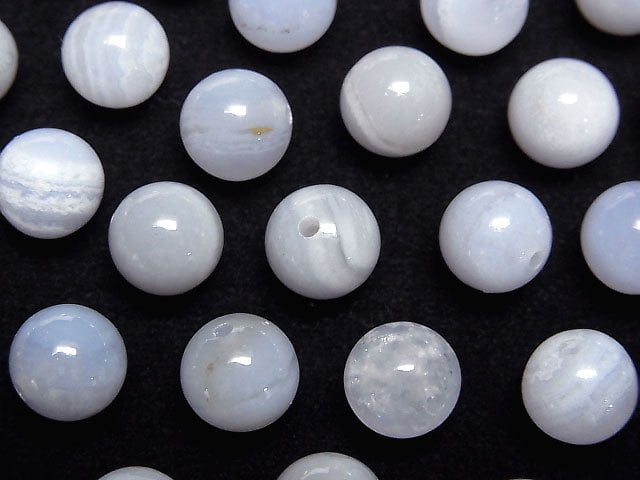 Blue Lace Agate AA++ Half Drilled Hole Round 8mm 4pcs