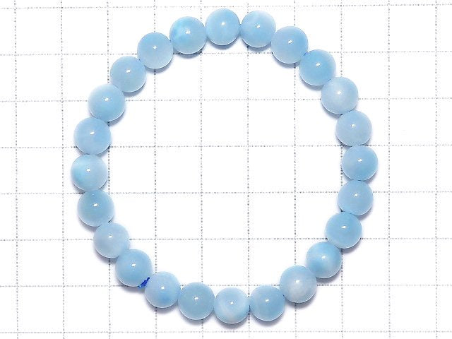 [Video][One of a kind] Ice Larimar Pectolite Round 8mm Bracelet NO.1