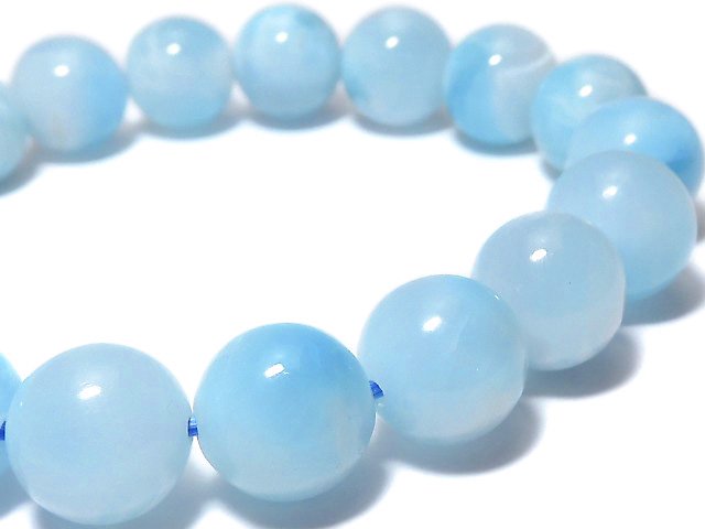 [Video][One of a kind] Ice Larimar Pectolite Round 11mm Bracelet NO.3