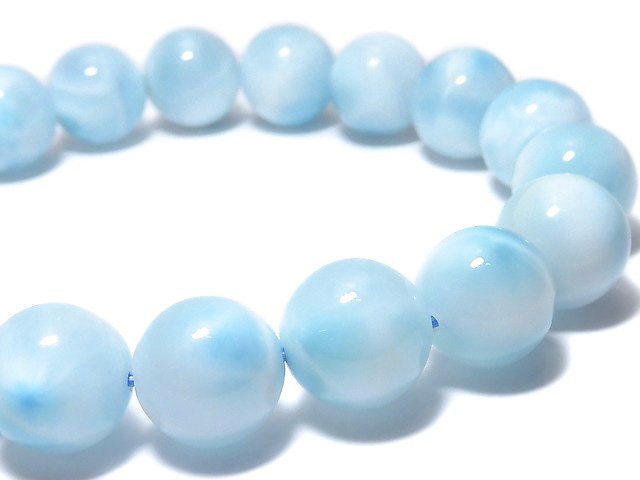 [Video][One of a kind] Ice Larimar Pectolite Round 11.5mm Bracelet NO.4