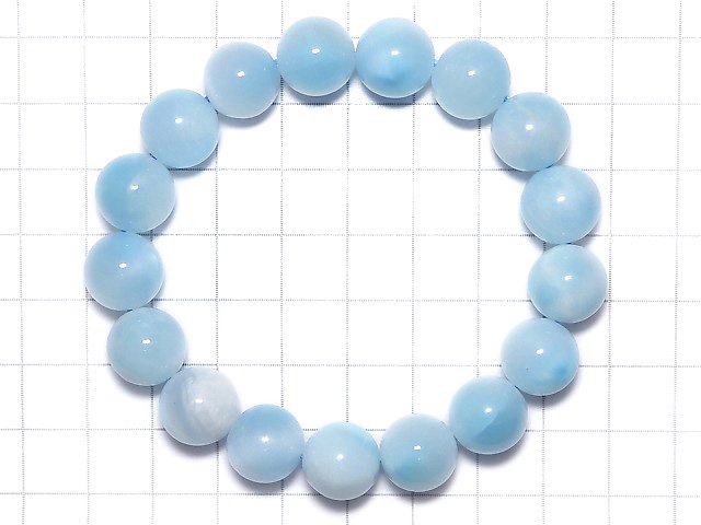 [Video][One of a kind] Ice Larimar Pectolite Round 12mm Bracelet NO.6