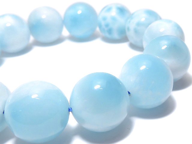 [Video][One of a kind] Ice Larimar Pectolite Round 16mm Bracelet NO.7