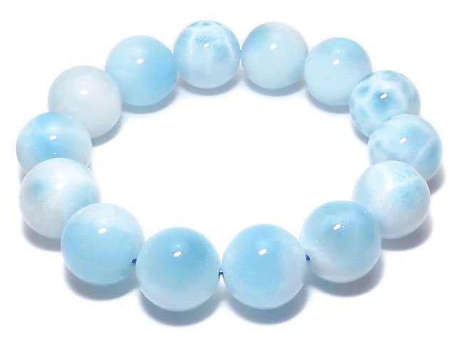 [Video][One of a kind] Ice Larimar Pectolite Round 16mm Bracelet NO.7