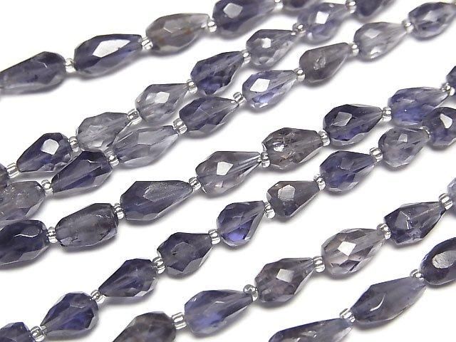 [Video]High Quality Iolite AA+ Vertical Hole Faceted Drop 1strand beads (aprx.4inch/10cm)