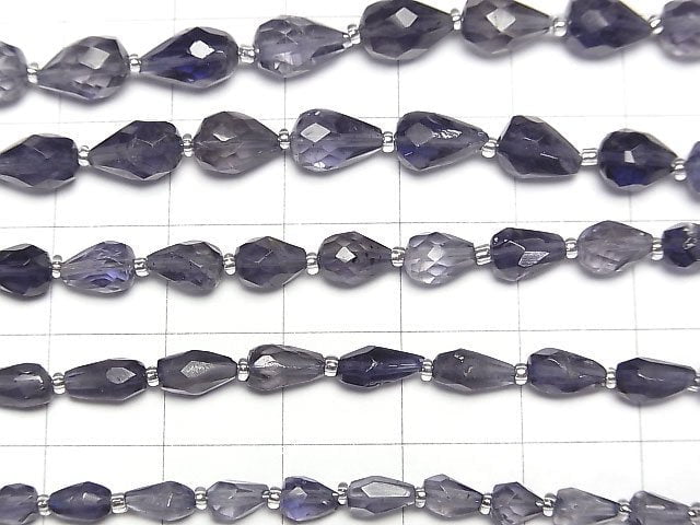 [Video]High Quality Iolite AA+ Vertical Hole Faceted Drop 1strand beads (aprx.4inch/10cm)