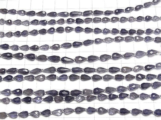 [Video]High Quality Iolite AA+ Vertical Hole Faceted Drop 1strand beads (aprx.4inch/10cm)