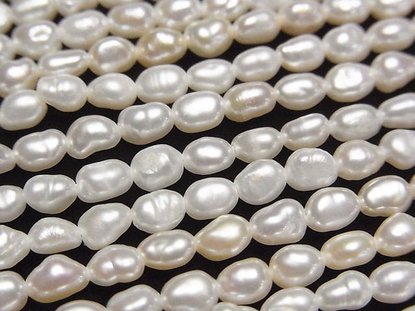 [Video] Fresh Water Pearl AA+ Rice 4x3x3mm White 1strand beads (aprx.15inch/36cm)