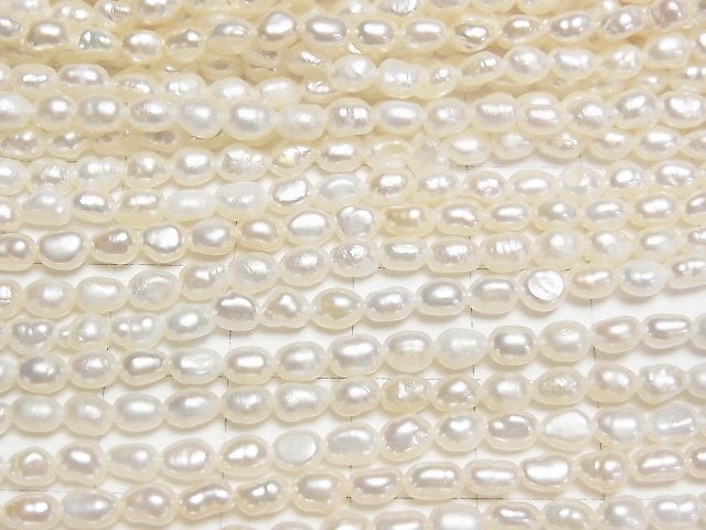 [Video] Fresh Water Pearl AA+ Rice 4x3x3mm White 1strand beads (aprx.15inch/36cm)