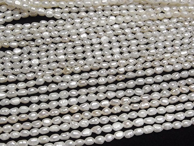 [Video] Fresh Water Pearl AA+ Rice 4x3x3mm White 1strand beads (aprx.15inch/36cm)