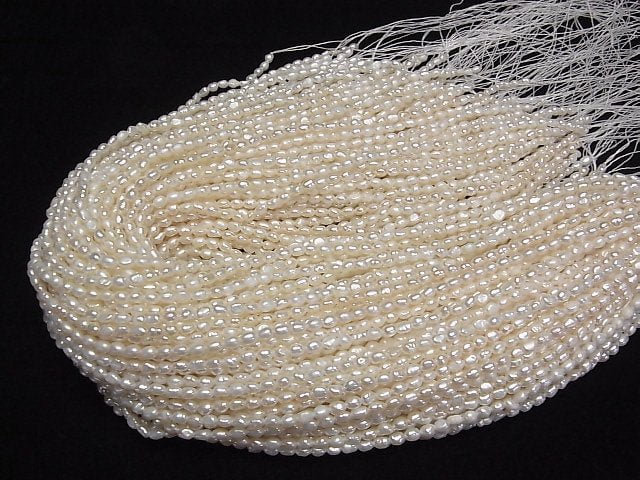 [Video] Fresh Water Pearl AA+ Rice 4x3x3mm White 1strand beads (aprx.15inch/36cm)