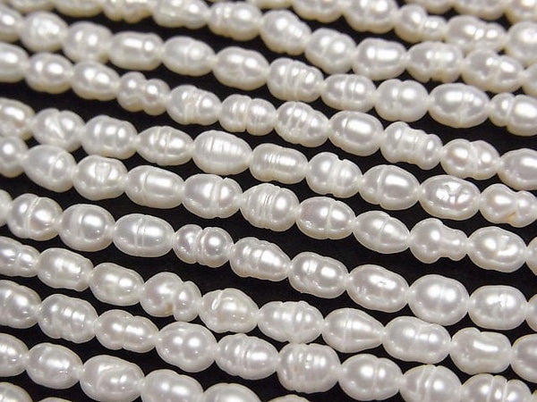 [Video] Fresh Water Pearl AA Wrinkle Rice 4x3x3mm White 1strand beads (aprx.13inch/33cm)