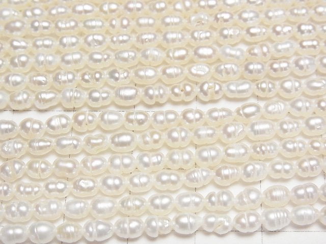 [Video] Fresh Water Pearl AA Wrinkle Rice 4x3x3mm White 1strand beads (aprx.13inch/33cm)