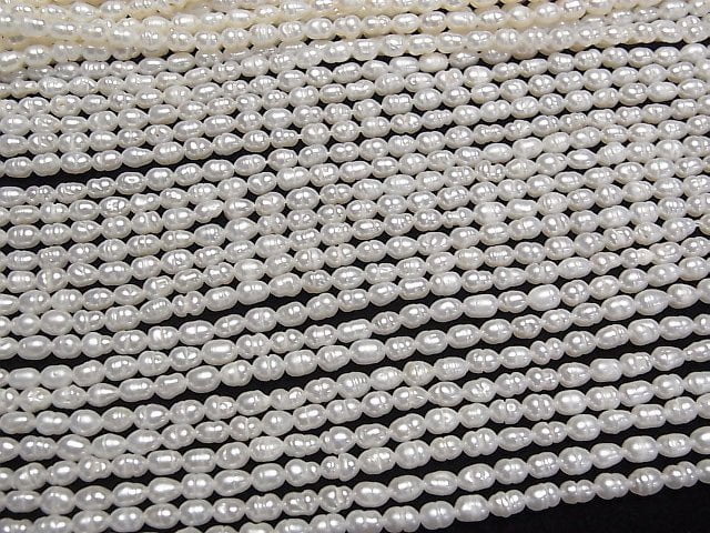 [Video] Fresh Water Pearl AA Wrinkle Rice 4x3x3mm White 1strand beads (aprx.13inch/33cm)