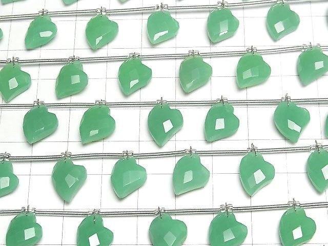 [Video] Green color Chalcedony Heart cut 13x10mm half or 1strand (6pcs)