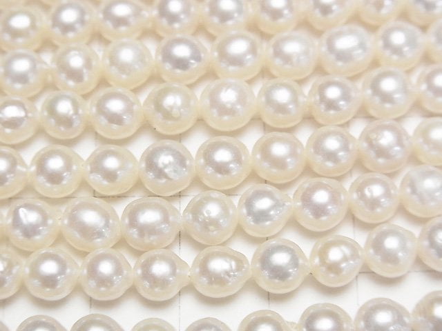 [Video] Fresh Water Pearl AA Natural Round 6mm White 1strand beads (aprx.14inch/35cm)