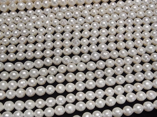 [Video] Fresh Water Pearl AA Natural Round 6mm White 1strand beads (aprx.14inch/35cm)