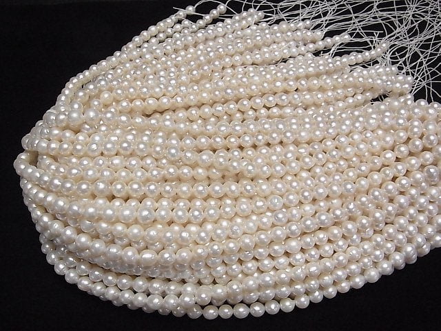 [Video] Fresh Water Pearl AA Natural Round 6mm White 1strand beads (aprx.14inch/35cm)