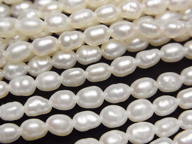 [Video] Fresh Water Pearl AA++ Rice 4x3x3mm White 1strand beads (aprx.14inch/34cm)