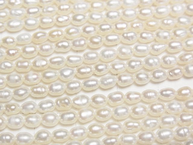 [Video] Fresh Water Pearl AA++ Rice 4x3x3mm White 1strand beads (aprx.14inch/34cm)