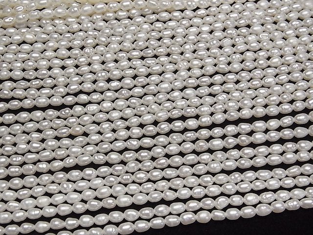 [Video] Fresh Water Pearl AA++ Rice 4x3x3mm White 1strand beads (aprx.14inch/34cm)