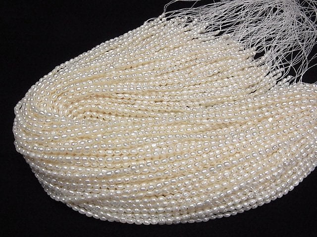 [Video] Fresh Water Pearl AA++ Rice 4x3x3mm White 1strand beads (aprx.14inch/34cm)