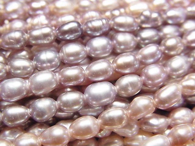 [Video] Fresh Water Pearl AA++ Rice 4x3x3mm Lavender Pink 1strand beads (aprx.14inch/34cm)