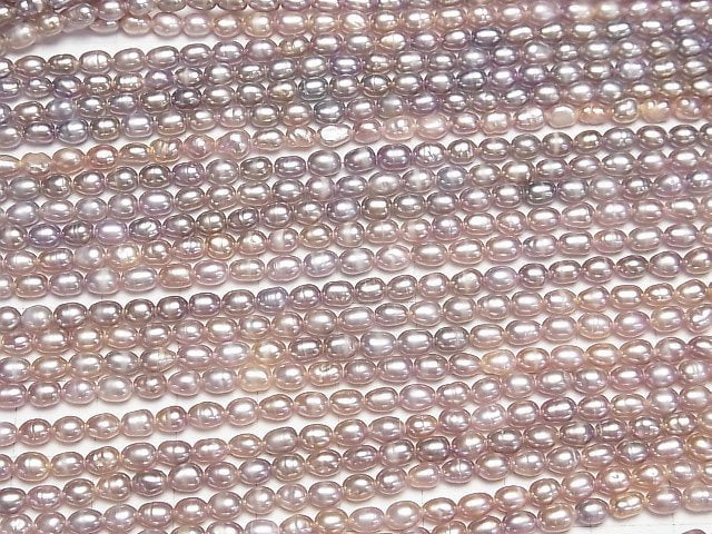 [Video] Fresh Water Pearl AA++ Rice 4x3x3mm Lavender Pink 1strand beads (aprx.14inch/34cm)