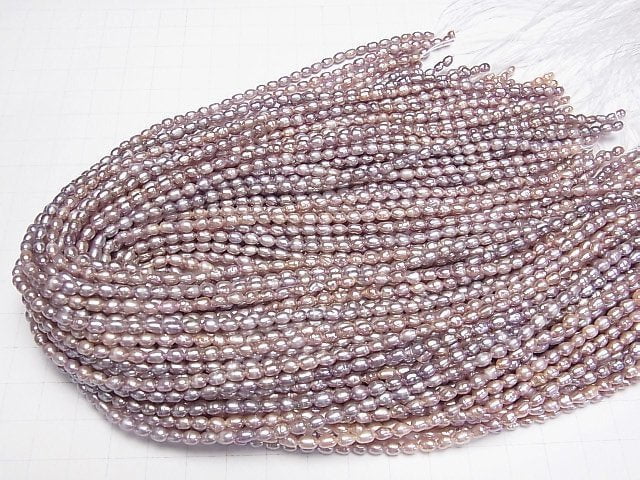 [Video] Fresh Water Pearl AA++ Rice 4x3x3mm Lavender Pink 1strand beads (aprx.14inch/34cm)