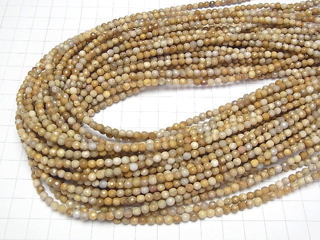 [Video]Fossil Coral Faceted Round 4mm 1strand beads (aprx.15inch/38cm)