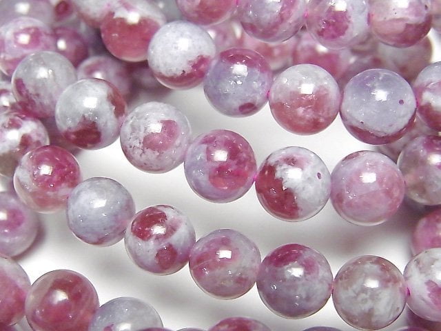 [Video] Lepidolite with Pink Tourmaline Round 8mm Bracelet