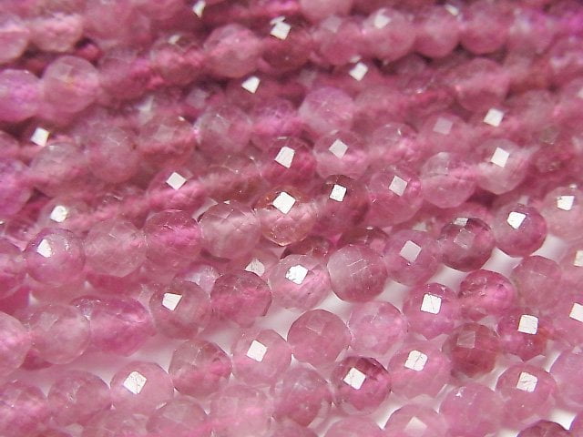 [Video]High Quality! Pink Tourmaline AAA- Faceted Round 4mm half or 1strand beads (aprx.15inch/36cm)