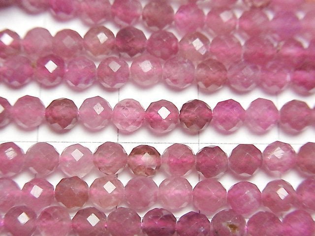 [Video]High Quality! Pink Tourmaline AAA- Faceted Round 4mm half or 1strand beads (aprx.15inch/36cm)