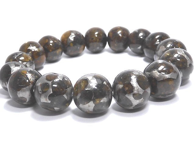 [Video][One of a kind] Kenya Sericho Pallasite Meteorite Round 13mm Bracelet NO.103