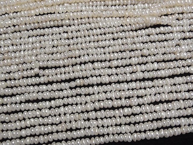 [Video] Fresh Water Pearl AA++ White Roundel 3-4mm 1strand beads (aprx.14inch/34cm)