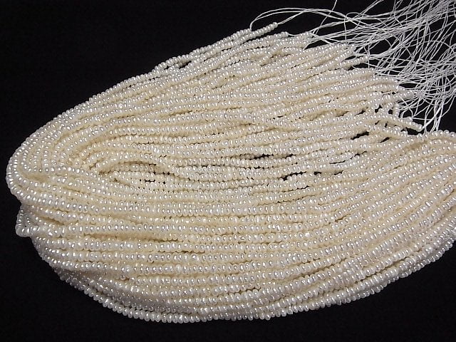 [Video] Fresh Water Pearl AA++ White Roundel 3-4mm 1strand beads (aprx.14inch/34cm)